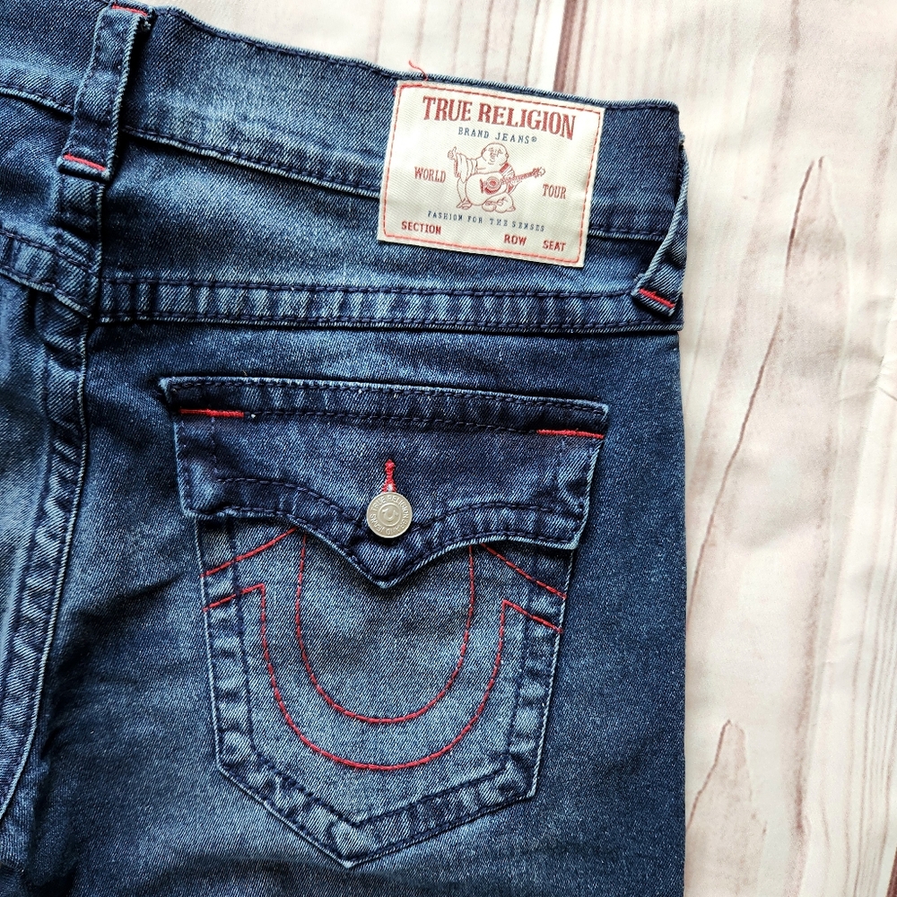 NWT True Religion "Ricky Big T Flap Straight" Leg Blue Jean | Men's Size 34x34 - Picture 7 of 12
